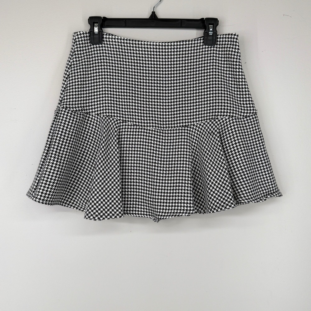 Mustard Seed Skort Women Large Black White Houndstooth Ruffle Mini Skirt Shorts